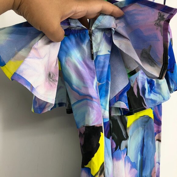 NWT MSGM Abstract Floral  Sleeveless Multicolor Ruffle Cotton Mini Dress Size 10 - Picture 12 of 16